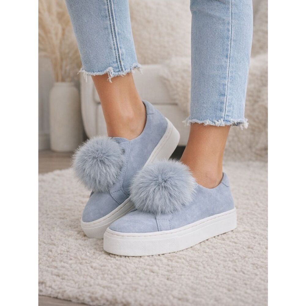 Anthropologie Sam Edelman Leya Fur Sneaker Dusty Blue Suede size 8